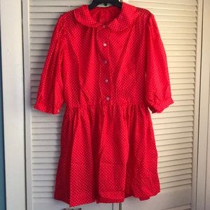 Red puffy 3/4 sleeve shirt dress